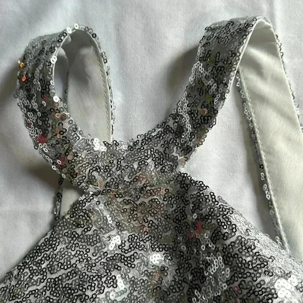TS Couture Sequin Silver cocktail/ party dress halter top NWT - Picture 4 of 8